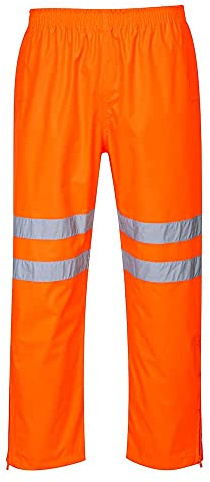 Portwest RT61 Hi-Vis Breathable Rain Trousers Waterproof Double PU Coated | Orange, X Small, EN ISO 20471 Class 2, EN 343 Class 4:3, RIS 3279-TOM, Regular Fit, Two Side Pass Through Pockets, Zip Front