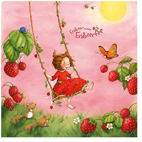 Bilderwelten Kinderzimmer Fototapete Erdbeerinchen Erdbeerfee inkl. Kleister 192x192cm - Vliestapete Made in Germany - Kindertapete Mädchenzimmer - Aquarell Tapete Kinder - Wandtapete Mädchen T_1437