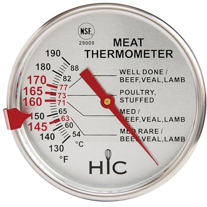 HIC Kitchen Bratenthermometer, ofenfest, großes 7,6 cm großes leicht ablesbares Gesicht, Edelstahlstiel und Gehäuse