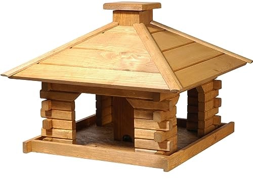 dobar® 45300e Vogelfutterhaus Blockhaus Quadratisch - Vogelhaus aus Massivholz - XL Vogelfutterstation mit Futtersilo - Vogelvilla mit Holzdach - 50 x 50 x 38 cm - Braun