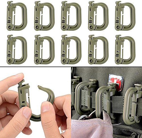 BOOSTEADY 10 Stück vielseitig verwendbar D-Ring Karabiner Grimloc Locking für Molle Gurtband mit Rucksäcke