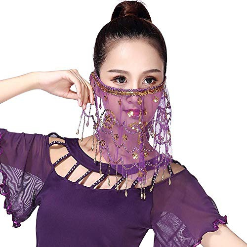 Bullpiano Hankyky Dance Face Veil Damen Bauchtänzerin Pailletten Quasten Gesicht Schleier Kostüm Zubehör