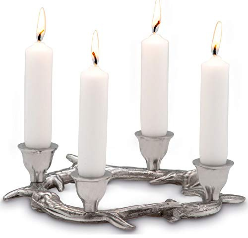 versilberter Kerzenleuchter - Kleiner Flacher 4 Armiger Kerzenhalter für Stabkerzen - dekorativer silberner 4-flammiger Kerzenständer ideal als Tischdeko und zu besonderen Anlässen