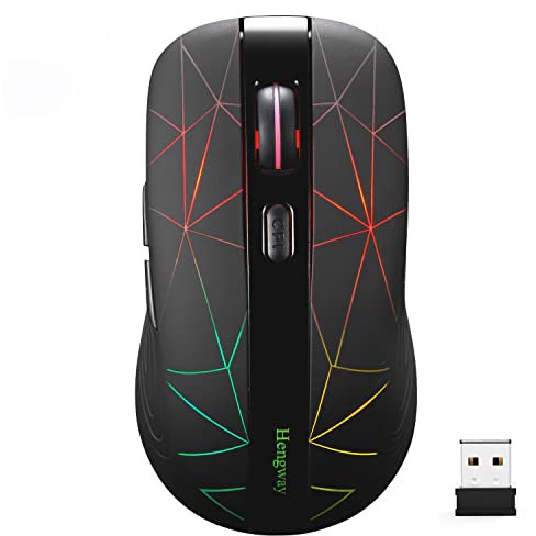 Hengway Rechargeable Wireless Mouse with 6 Keys,cyclic Illuminating Powered by Li-Polymer Battery,Optical Sensor,Nano USB Receiver,3-Stage DPI speeds for PC,Laptop,Tablet, MacBook etc(Firework Light)