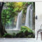 ABAKUHAUS Grün Duschvorhang, Wasserfall Natur Exotic, Stoffliches Gewebe Badezimmerdekorationsset mit Haken, 175 x 220 cm, Weiß Grün