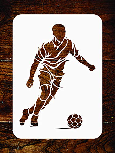 Stencil Company - Fußball-Schablone - 11,5 x 15 cm - Wiederverwendbare Fußballspieler-Sport-Wand-Schablone - Verwendung für Papierprojekte, Scrapbook, Tagebuch, Wände, Böden, Stoff, Möbel, Glas, Holz