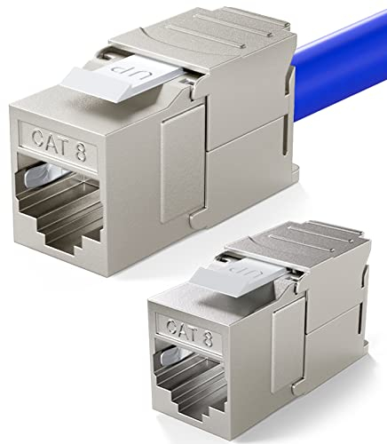 hb-digital 2x Module Keystone RJ45 CAT 8 Métallique Blindé STP - Certifié GHMT - 40 Gbit/s Sans Outil pour Câble Ethernet LAN, Prise Réseau, Panneau et Baie de Brassage
