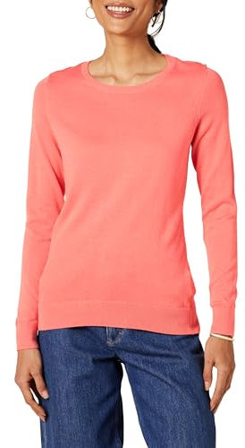 Amazon Essentials Pull Col Rond Léger À Manches Longues (Grandes Tailles Disponibles) Femme, Rose Corail, M