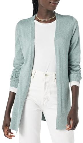 Amazon Essentials Damen Leichte Strickjacke ohne Knöpfe (in Übergröße erhältlich), Salbeigrün Meliert, L