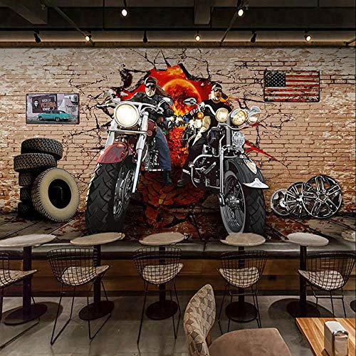 Papier peint 3D personnalisé rétro moto nostalgique brique peintures murales Restaurant café fond décoration murale fonds d'écran-400 * 280 cm