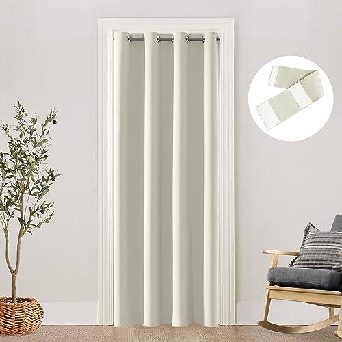 Light Beige Closet Curtains for Bedroom Closet Door,Boho Privacy Door Divider for Doorway Living Hallway Nursery Kids Room Dividing Window Dressing,80 Inch Length,Off White/Ivory Cream Colored
