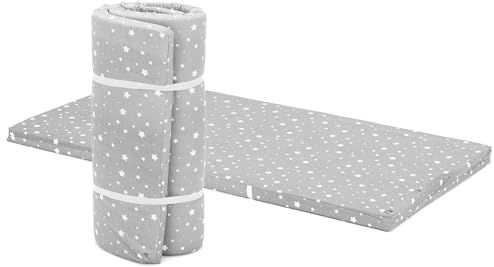 Fillikid Reisebettmatratze 60 x 120 cm | Baby-Matratze gerollt | Bettmatratze atmungsaktiv | Kinderbettmatratze Bezug 100% Baumwolle abnehmbar & waschbar | Kern aus hochwertigen Softschaum