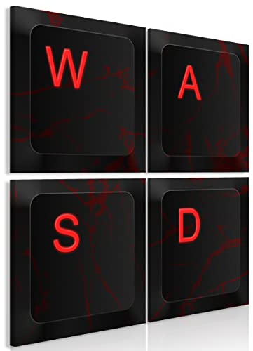 decomonkey Bilder Set Gaming Tastatur 4 Teilig- jedes Teil 30x30 cm Leinwandbilder Bild auf Leinwand Vlies Wandbild Kunstdruck Wanddeko Wand Wohnzimmer Wanddekoration Deko PC Gamer Schwarz Rot Marmor