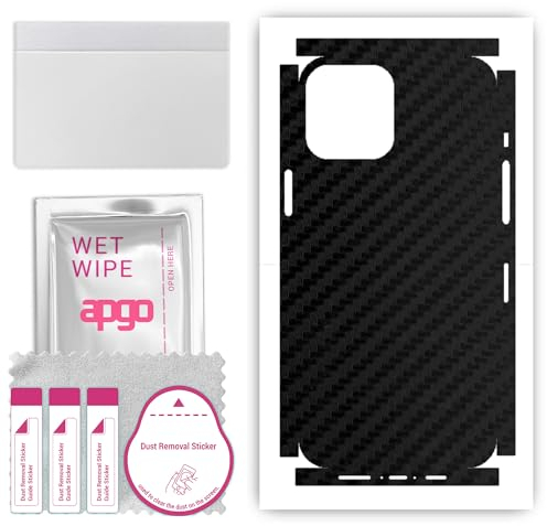 apgo Rückseite + Seiten Schutzfolie, Skin, kompatibel mit Apple iPhone 12 Pro Max, Hinten Displayschutzfolie aus Vinylfolie, Kratzfest, einfache Montage - Schwarzer Kohlenstoff