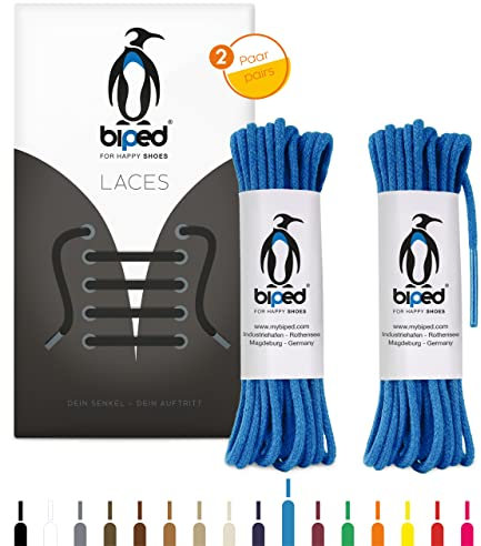 biped LACES 2 paia di lacci rotondi in cotone ¿ 2 mm sottili - lacci rotondi premium per scarpe e stivali in pelle - resistenti agli strappi e lavabili - made in EU z2900(blu,120 cm)