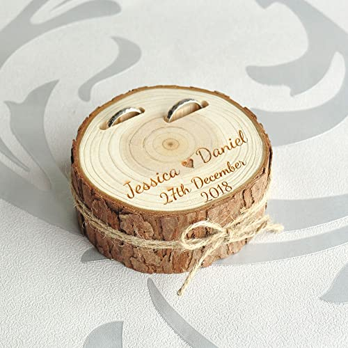 LeDiYouGou Caja Personalizada Para Guardar Anillos De Boda o Propuesta, Soporte Rebanada De Madera Rústica, Bandeja De Re