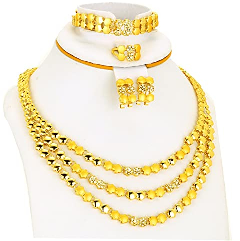 chaber Dubai Schmucksets Goldfarbe Halskette Ohrringe Brautschmuck Ägypten/türkei/irak/afrikaner/israe Geschenke Für Frauen-Set