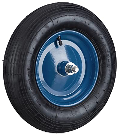 Relaxdays Roue de brouette avec axe 4.80 4.00-8, pneumatique, Jante en Acier, Charge maximale : 120 kg, Noir/Bleu