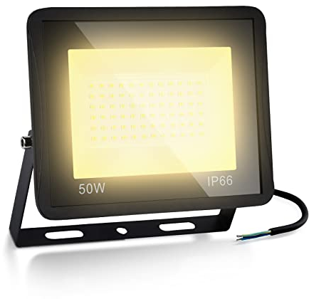 Sonnewelt 10 × 50W LED Strahler Außen, LED scheinwerfer Warmweiß, LED Fluter Superhell 4250LM Aussenstrahler, IP66 Wasserdicht Scheinwerfer, für Garten,Garage (1m Stromkabel)