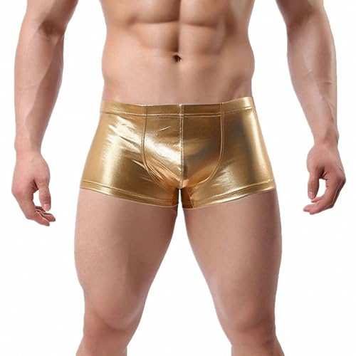 JFAN Herren Boxershorts mit Bulge Pouch Shiny Metallic Optik Sexy Unterwäsche für Männer