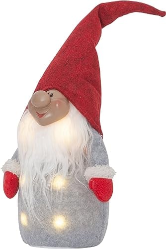 EGLO LED Weihnachtsdeko, Leuchtfigur Wichtel aus Stoff mit Kunststoffkörper in Grau, Weiß und Rot, batteriebetriebene LED Figur Weihnachten, warmweiß
