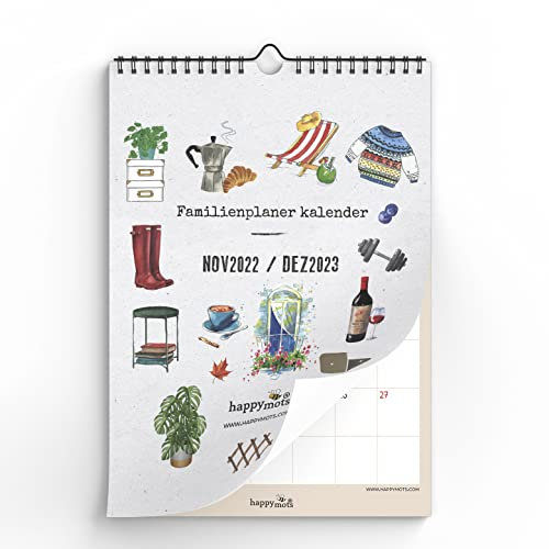 Wandkalender 2023 | HappyMots | 32x47cm | Familienplaner Kalender | 16 Monate - von September 2022 bis Dezember 2023 | Platz zum Schreiben und Notieren | Bequem, praktisch und motivierend
