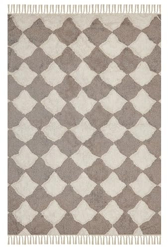 Teppich Baumwolle Muster braun/beige 160 x 230 cm mit Quasten Boho Sinop