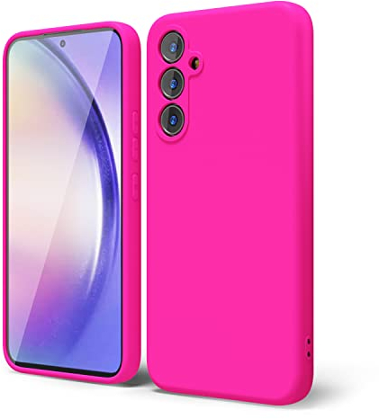 für Samsung Galaxy A54 5G Hülle Silikon mit Kameraschutz, Dünn Bunt Gummi Gel Einfarbig Schutz Handyhülle, Weich Slim TPU Matt Handy Hülle, Cute Leuchtend Schutzhülle für Mädchen, Neon Hot Pink