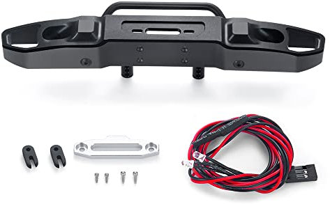 VLIZO Metall-Stoßstange vorne und hinten mit LED-Lichtern, kompatibel mit Axial SCX10 III AXI03007 JEEP Wrangler AXI03006 Gladiator 1/10 RC Autoteile (Farbe: Frontstoßstange)