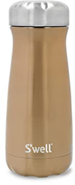 S'well Traveler Drinks Bottle, Pyrite, 470ml. Vacuum-Insulated Travel Bottle Keeps Drinks Cold and Hot - BPA-Free Stainless Steel Water Bottle, Gold
