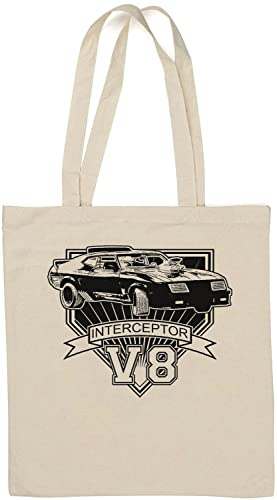 Crazy Max Interceptor V8 Car Engine Warrior Road Einkaufstasche aus natürlicher Baumwolle Weiß One Size