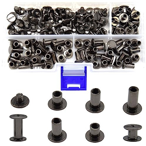 CEEYSEE Lot de 150 vis pour reliure M5 x 6/10/12 mm vis Chicago Vis à tête plate Rivets Vis Reliure Kit pour décoration en cuir, album et bricolage (YZBYD-QS)