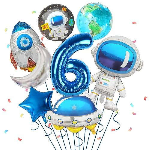6. Geburtstag Junge, Geburtstagsdeko 6 Jahre Junge, 8 Stück Weltraum-Ballons Astronauten Raketen Ballon Raumschiff Ballon für Jungen Kindergeburtstag Dekorationen Universum Party Babyparty Zubehör