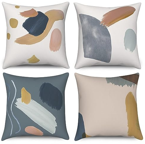 ASDCXZ Boho Kissenbezug 40x40 cm 4er Set, Modern Abstrakt Kunst Boho Style Graffiti Beige Dekokissen Kissenbezüge Kissenhülle Waschbar Polyester Flachs Textil Polster Kopfkissenbezug Kissen Bezug