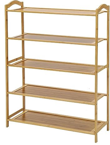 Youyijia Bamboo Shoe Rack 5-Tier Shoes Storage 67 X 23 X 85cm Large Storage Capacity Multipurpose Shelf Wood Footwear Shelves Plant Display Stand for Closet Entryway Bathroom Bedroom Light Yellow