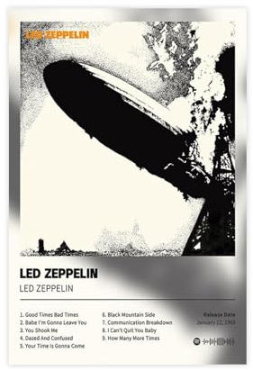 SPERKY Led Zeppelin - Poster su tela, motivo: album musicale, decorazione artistica da parete per soggiorno, camera da letto, senza cornice, 30 x 45 cm