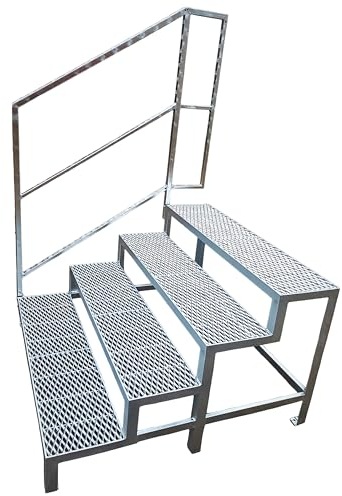 4 Stufen Stahltreppe mit Geländer Freistehend Außentreppe Breite 80 cm Höhe 60-84 cm verzinkt Premium Qualität