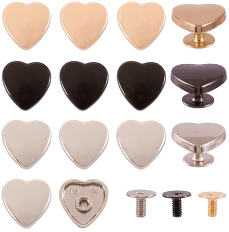 PH PandaHall PandaHall - Set di 15 rivetti a vite per pelle, a forma di cuore, decorazione a bottone, borsetta, scarpe, artigianato in pelle, vestiti, cinture