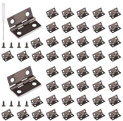 Roosea Mini Bisagras 60 Piezas Pequeñas Bisagras 15 * 18 mm Mini Bisagras Pequeñas Manualidades con 240 Tornillos Madera Pequeños,Bisagras Pequeñas para Casa de Muñecas,Farolillos de Madera(Bronce)