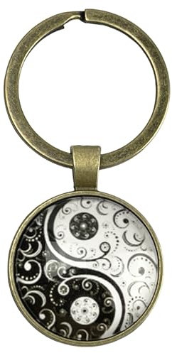 Porte-clés Yin Yang couleur bronze - Porte-clés de style chinois asiatique Symbole Force Ying Yang rond - Accessoire pour amateurs de logo Yin et Yang, Yoga, Univers... - Porte-clés unisexe homme et