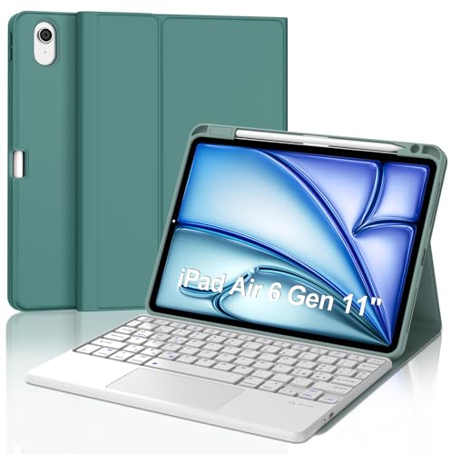 WINCHKING Cover Tastiera per iPad Air 11 M4 2026/M3 2025/M2 2024 con Touchpad, Italiano QWERTY, Custodia con Bluetooth Rimovibile Tastiera per iPad Air 11 Pollici M4/M3/M2, Verde scuro