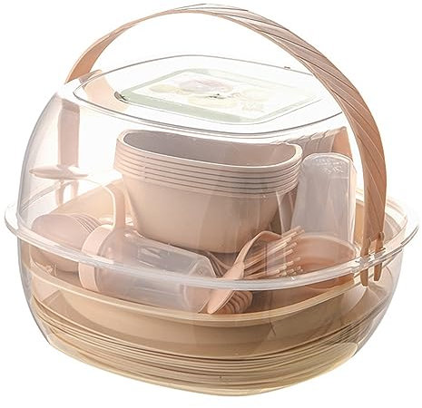 HELEVIA Ensemble de Vaisselle Portable D'extérieur, Ensemble de Vaisselle de Camping en Plastique de 48 Pièces pour Pique-Nique et Voyage