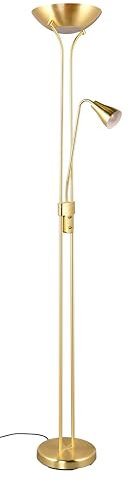 Reality Leuchten LED Stehleuchte Scotty R41651308, Metall Messing Matt, 2x 7W E24 + 1x 4.5W E14, Switch Dimmer, Flex