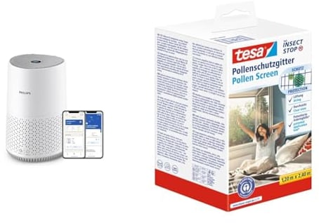 Philips Luftreiniger 600-Serie, energieeffizient mit Smart Sensor & tesa Pollenschutzgitter - zuschneidbarer, transparenter Pollenschutz für Allergiker