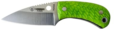 Cudeman Nuevo Cuchillo de Cuello Yoda 200-JV Cuero Hoja de Acero Böhler N-695 y empuñadura de juma verde serpiente de 5,8 cm para Caza, Pesca, Supervivencia y bushcraft + Portabotellas Regalo