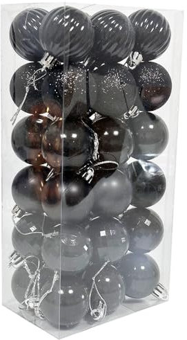 36PCS 4CM Christmas Balls Christmas Tree Decoration Baubles Ornaments Shatterproof Balls for Xmas Hanging Festive Holiday Home Decor, Black