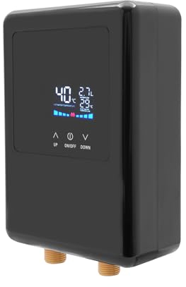 SOLOCJNL Elektrischer Durchlauferhitzer, 4.5 kW Küche Warmwasserbereiter mit Thermostat-Funktion und LCD-Display für Küche Bad Zuhause, Schwarz