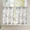 TOPICK Schiebevorhänge Leinen Küchengardinen 60 cm Vintage Floral Tier Fenstergardinen Bauernhaus Cafe Fenster Vorhänge Lichtfilterung Kurzstores für Waschraum Badezimmer 2 Panels Grau