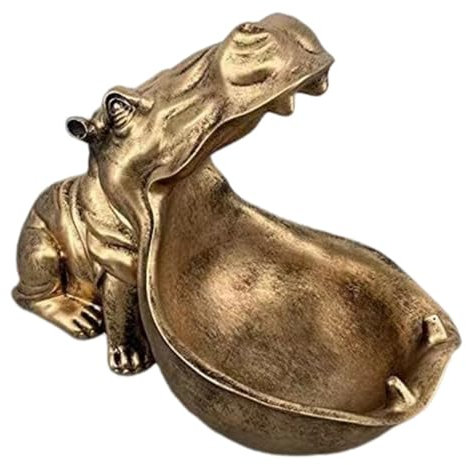 Hippo Statue, Fun Key Bowl, Resin Animal Modern Sculptures, Creative take in Organizer Decor, for Home, Dining Table, Office Desk, Entryway, Shelf Decor(Gold)