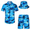 SPKPKEY Ensemble de 2 chemises hawaïennes et shorts pour homme - Chemise décontractée boutonnée - Tenue de plage d'été avec chapeau cloche, Bleu et palmier, XL